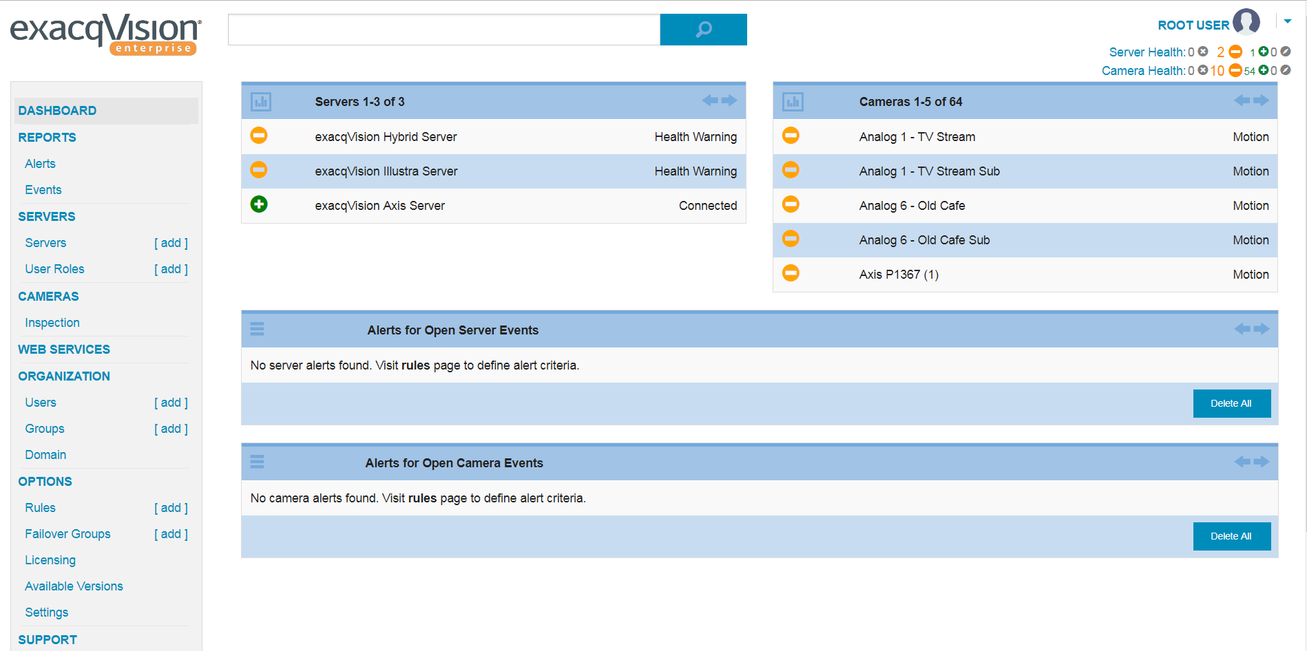 exacqVision Enterprise Manager Dashboard